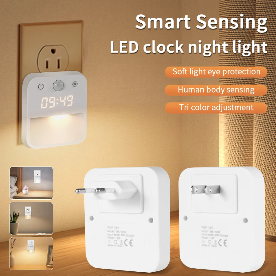 Motion Sensor LED Night Light with Clock Display – 3 Modes Motion Sensor Night Light Oasis Select