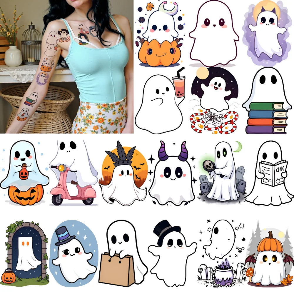 63-Pack Halloween Temporary Tattoos – Waterproof Ghost Stickers
