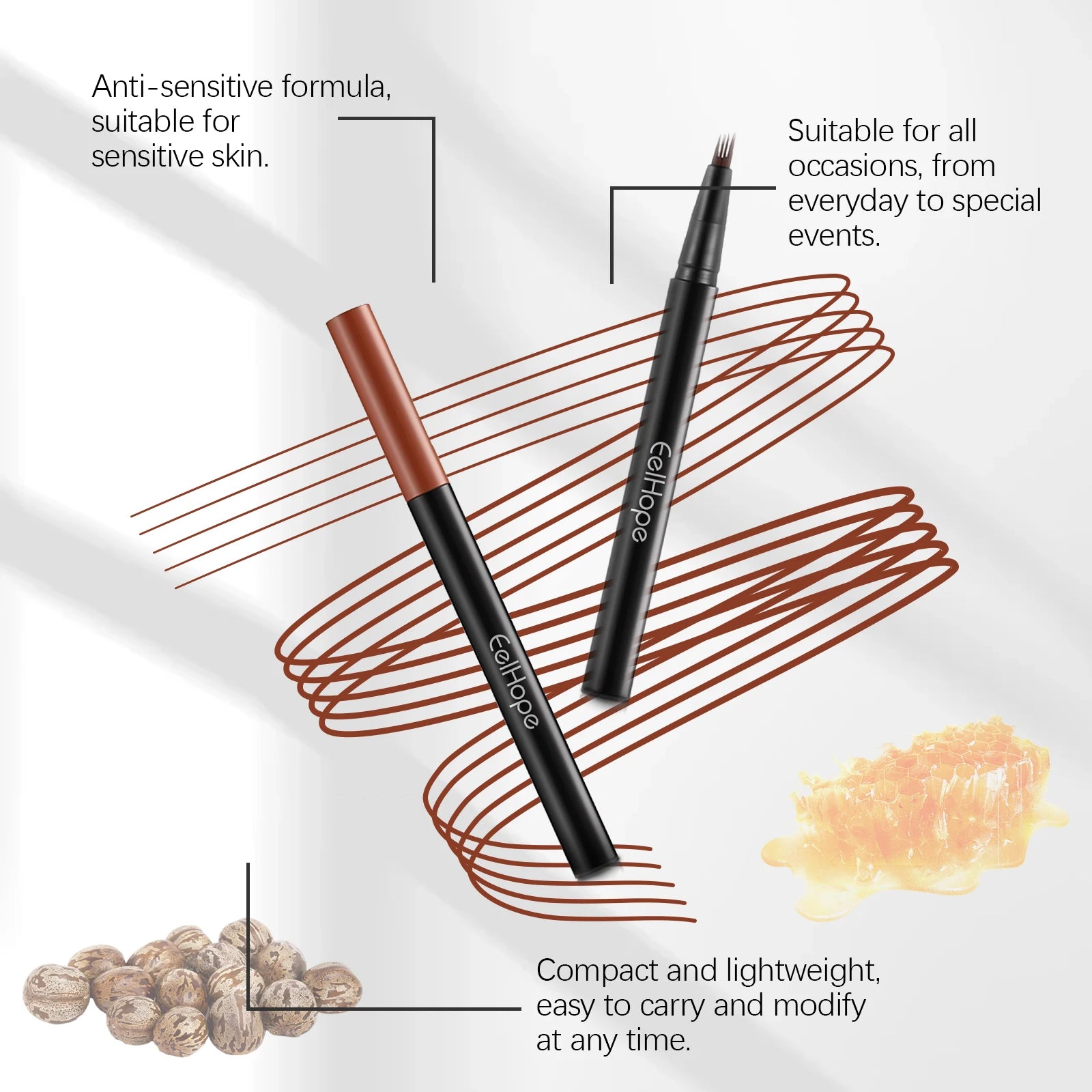 Eelhope 4-Pronged Waterproof Eyebrow Pencil – Black & Brown