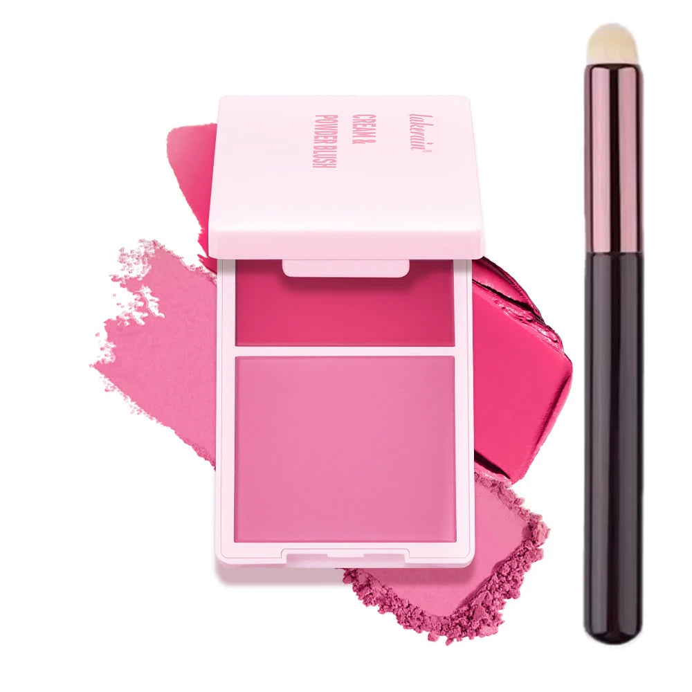 2Color Blush Cream and Brush Powder Long-lasting Wearing High Pigment Natural Matte Blush For Girl Blush Cosmtics Oasis Select 4Vibrant Blue Pink
