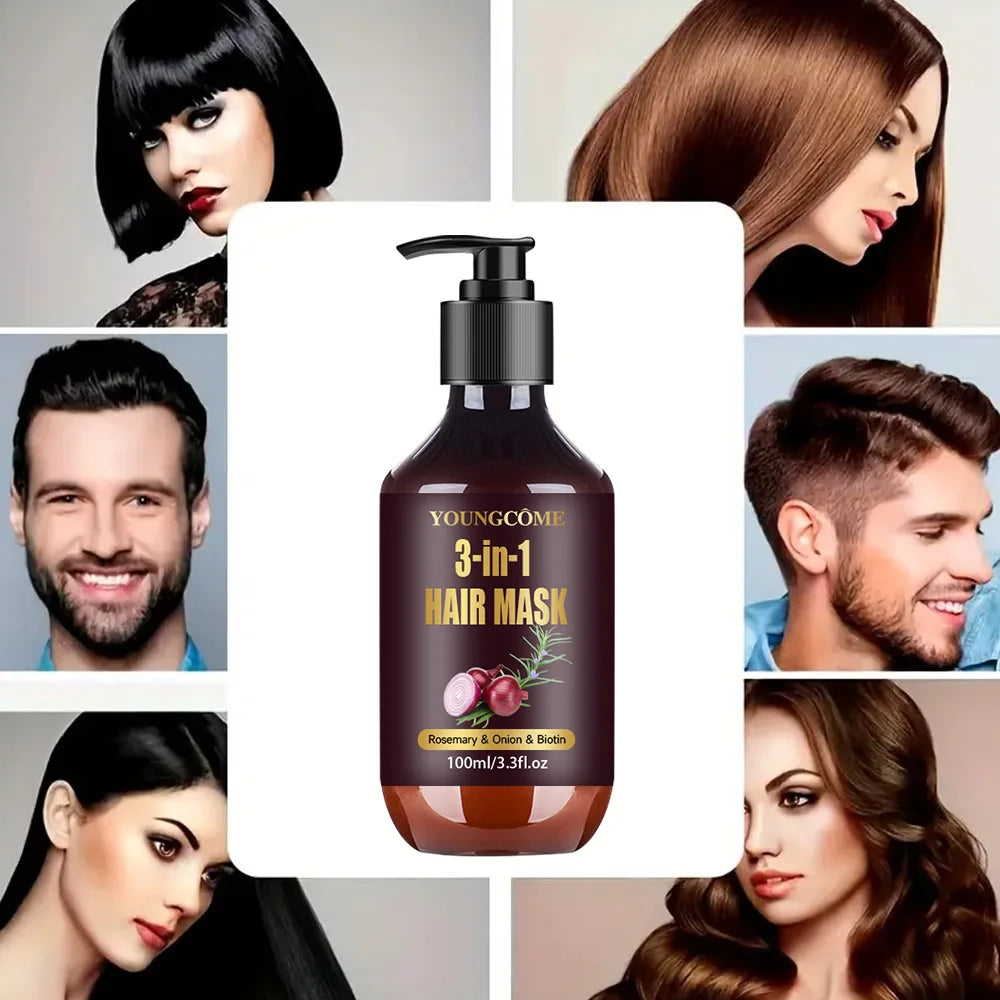 Organic Hair Mask with Rosemary, Onion Biotin 3-in-1 Natural Treatment Nourish Reduce Hair Loss Anti-Breakage Hair Products100ml Oasis Select