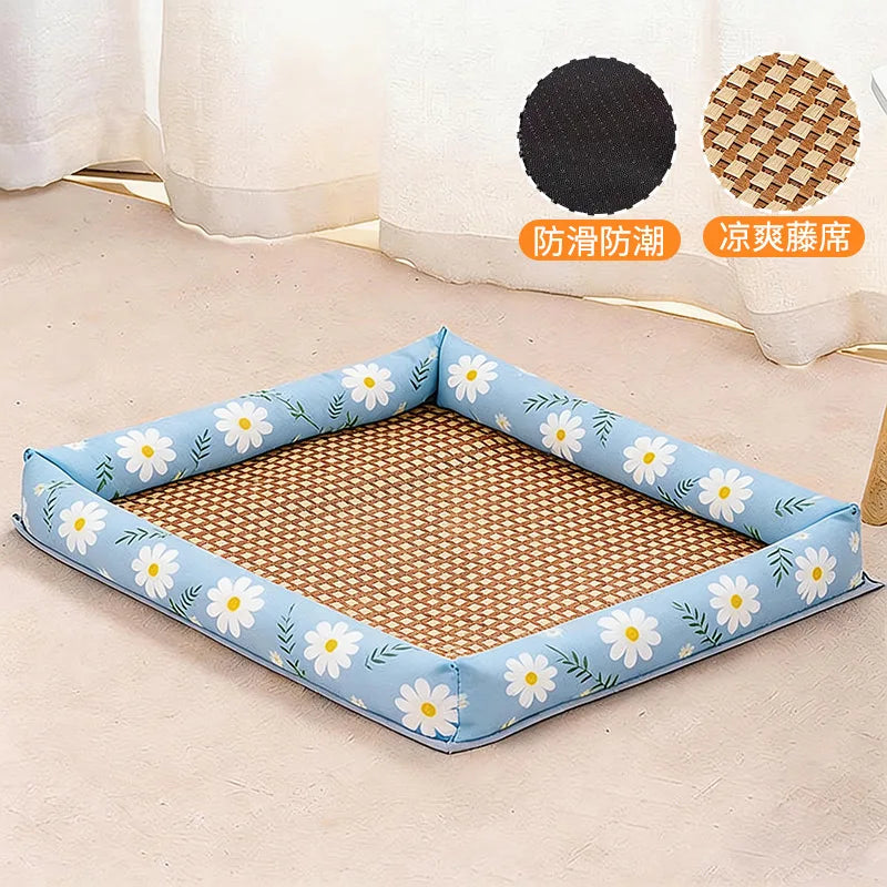Summer cooling mat dog bed cat bed summer dog house pet supplies for Teddy and small dogs all‑season universal mattress Oasis Select B-Blue Sunflower L-60x45cm