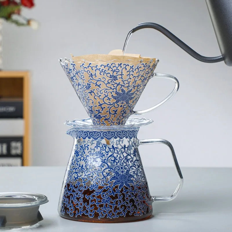 Coffee Pot Blue and White Porcelain Glass Coffee Filter Cup Home Store Drinking Utensils High Temperature Resistance Oasis Select C