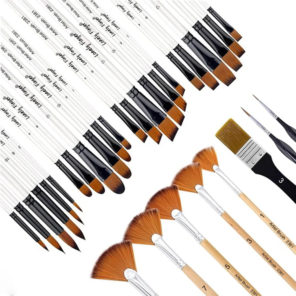 32Pcs Acrylic Nylon Watercolour Brushes for Beginners and Artists to Paint Acrylic Brushes for Oil and Gouache Painting Oasis Select 32 Pcs Brush A