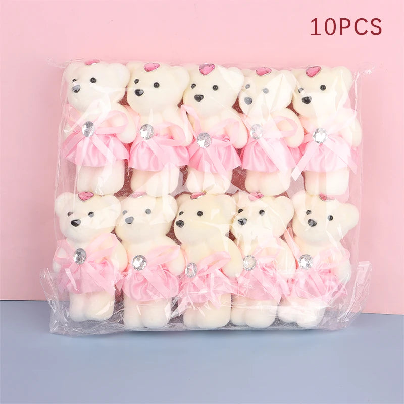 10Pcs 12cm Bear Flower Bouquet Toy Cartoon Doll Teddy Bear Bouquet Graduation Birthday Wedding Gifts Party Decor Oasis Select Pink