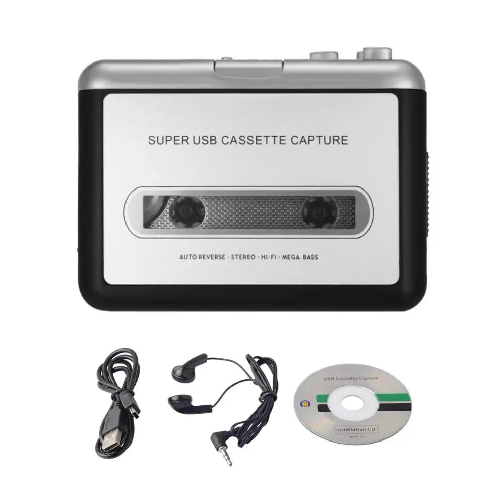 Portable USB Cassette Capture Radio Player USB Cassette Tape to MP3 Converter Capture Audio Music Player Tape Cassette Recorder Oasis Select Silver
