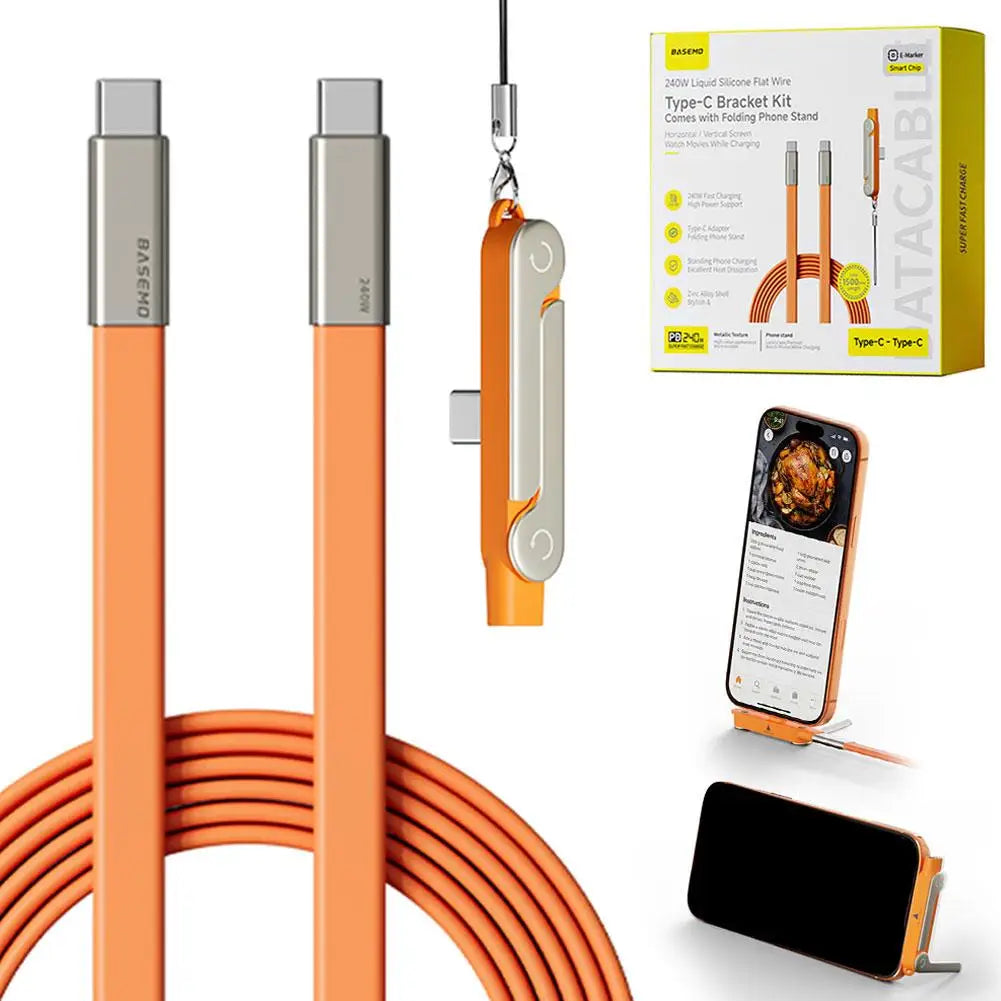 240W USB-C Fast Charging Cable with Phone Stand – 1.5m