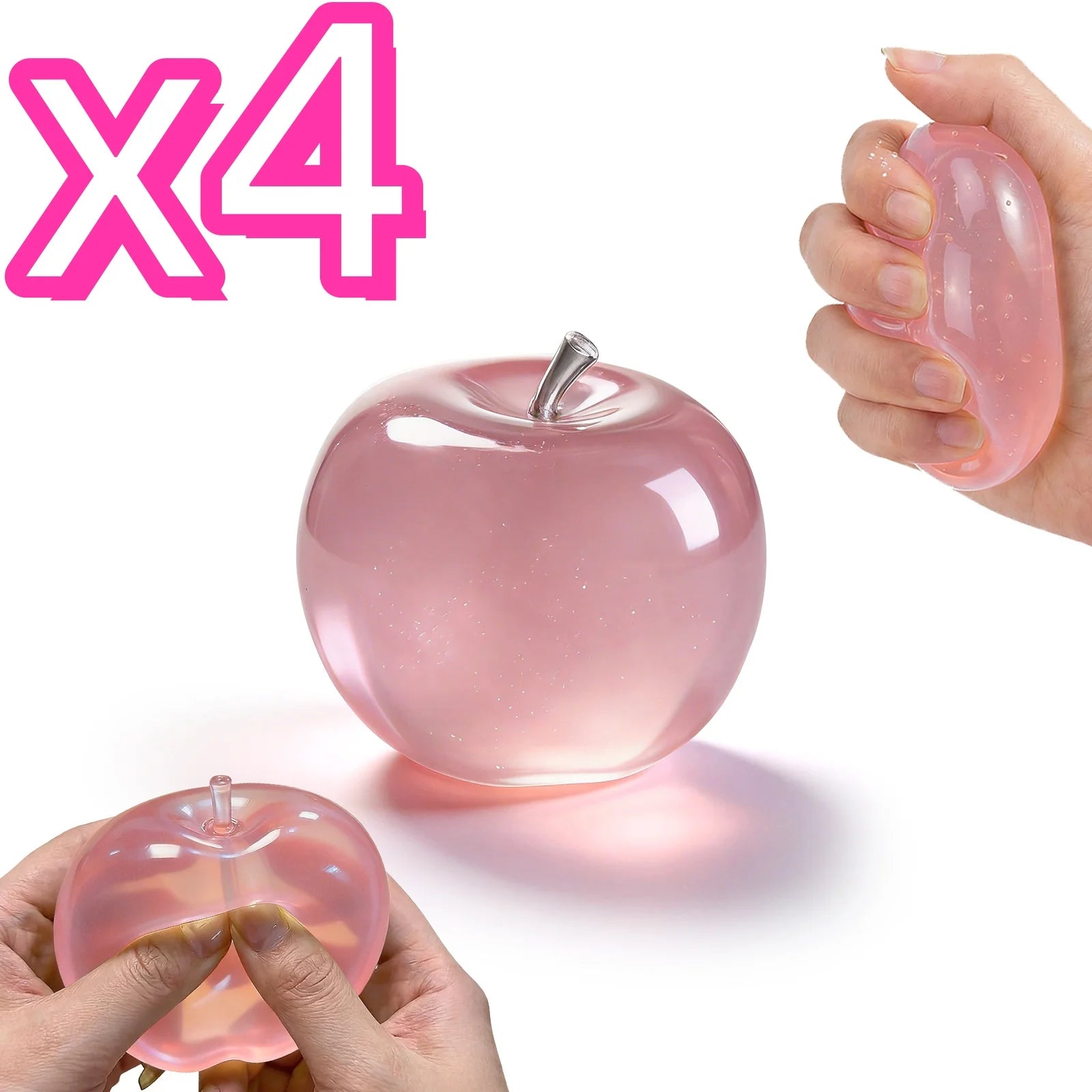 Squishy Pink Apple Stress Ball Soft Fidget Sensory Toy Suitable Autism Relief Simulated Slow Rebound Squeeze Toy Adult Kids Gift Oasis Select 4 pcs