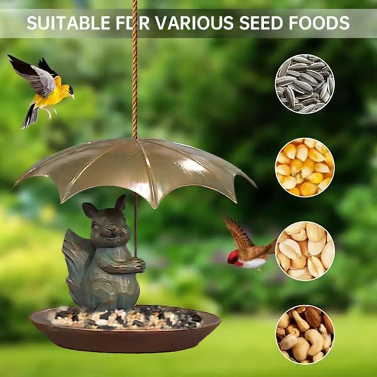 Metal Bird Feeder with Umbrella – Squirrel Cat Dog Garden Decor Garden Bird Feeder Oasis Select
