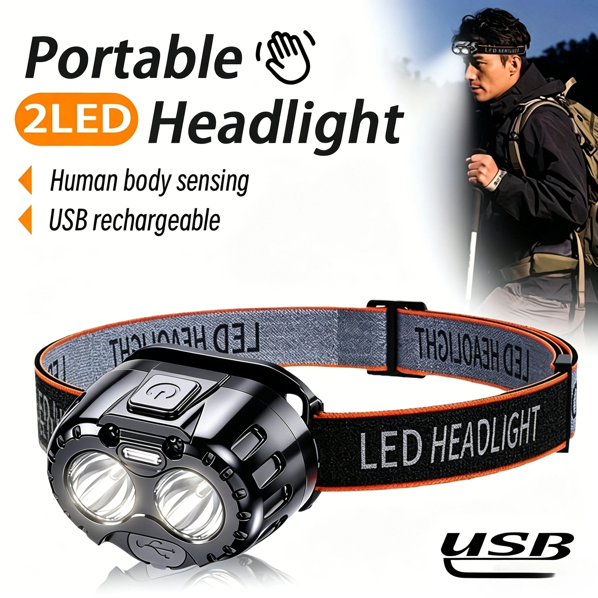 ZHIYU 250LM LED Headlamp – IPX4 Waterproof, Gesture Control