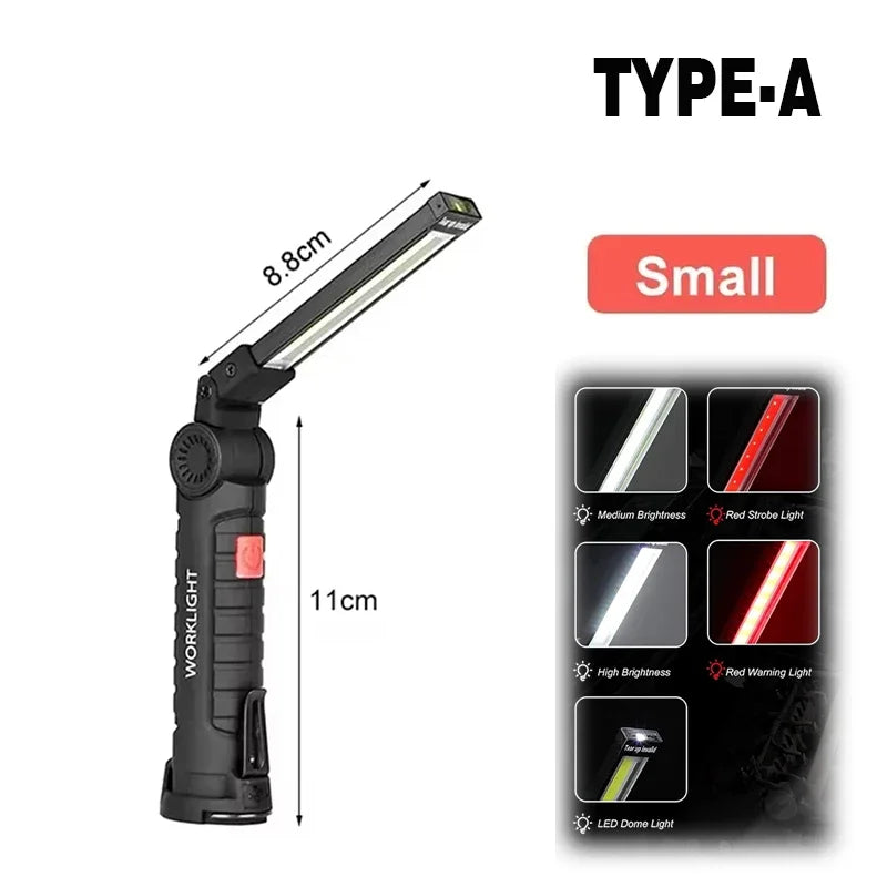 New Portable COB LED Flashlight USB C Rechargeable Work Light Magnetic Lantern Hanging Lamp with Built-in Battery Camping Torch Oasis Select W51 Small