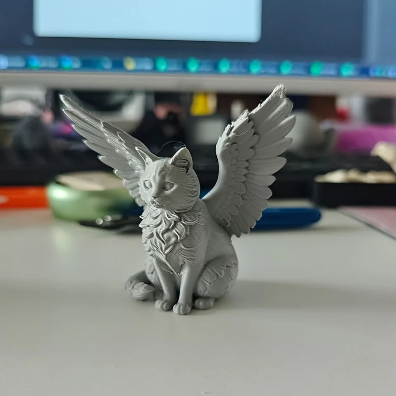 Angel Wing Cats Figurines 3D Printed Memorial Pets Commemorative Ornaments Statue Kitten Sculptures for Home Desktop Study Decor Oasis Select
