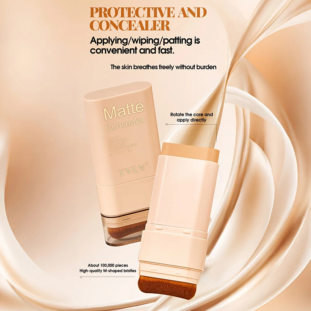 2-in-1 Concealer Eraser Dual-Head Foundation Stick with Brush Head Nine Colors European and American Waterproof Non-Caking Solid Foundation Cream 15G/Stick - 1 Stick Oasis Select