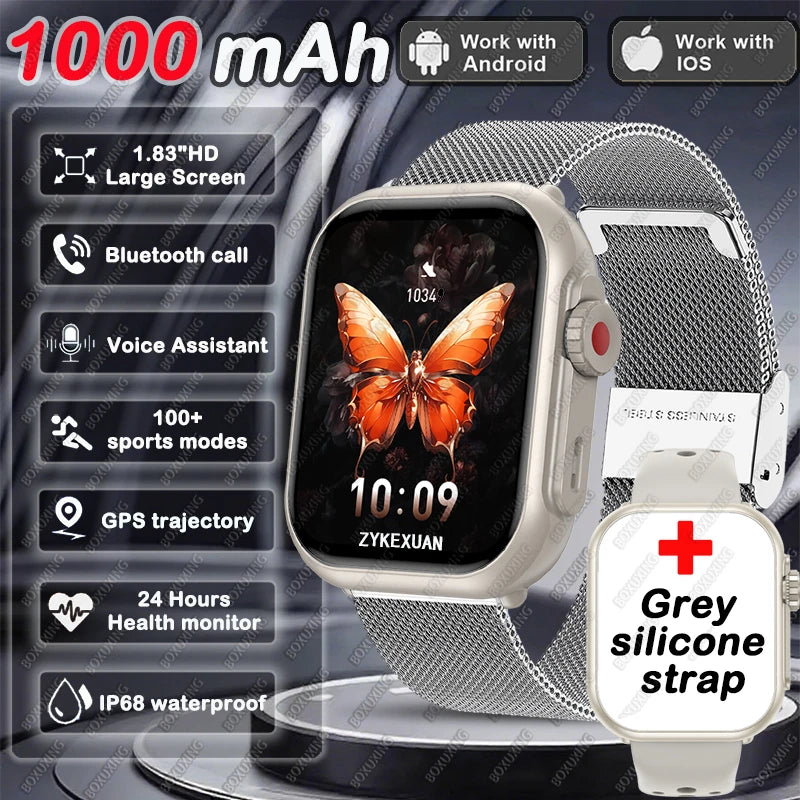 BOXUXING 1.85" AMOLED Smart Watch – Bluetooth Call, GPS, IP68