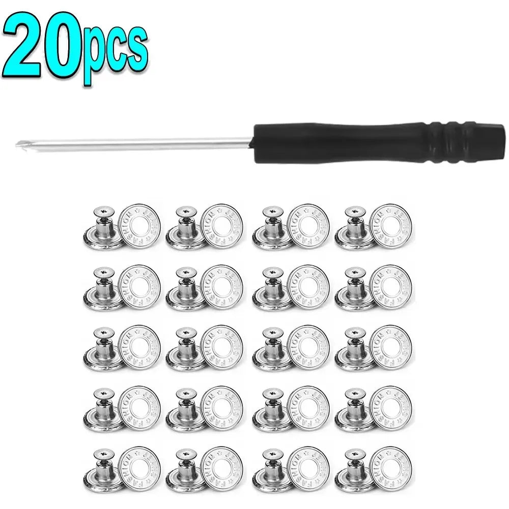 10/20Pcs Metal Jeans Buttons 17mm Replacement Screw Button Repair Kit Nailless Removable Jean Buckles Clothing Pants Pins Oasis Select 20pcs C