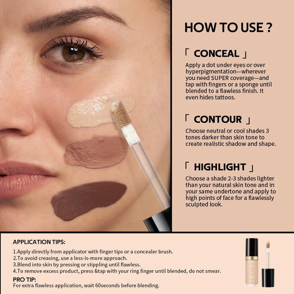 Super Coverage Concealer Multi-Use Cream Oil Free Highlight Covers Dark Circles Long-lasting Natural Matte Finish Long Wear Make Oasis Select