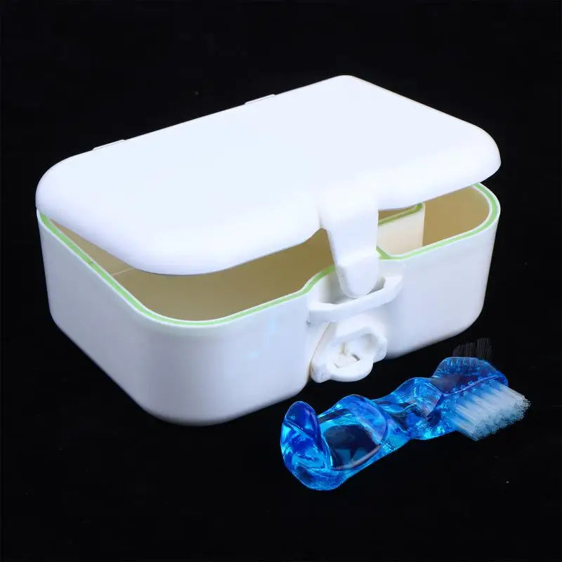 Portable Denture Case Kit with Mirror & Cleaning Brush