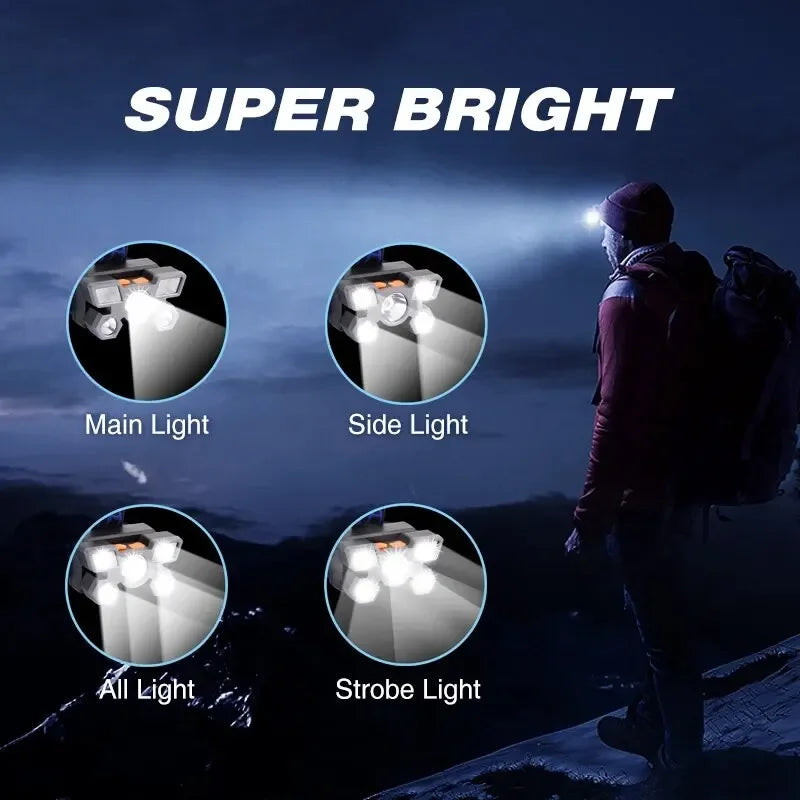 5LED Bright Headlamp Rechargeable Waterproof Adjustable 4Modes Lightweight for Outdoor Camping Running Hiking Oasis Select