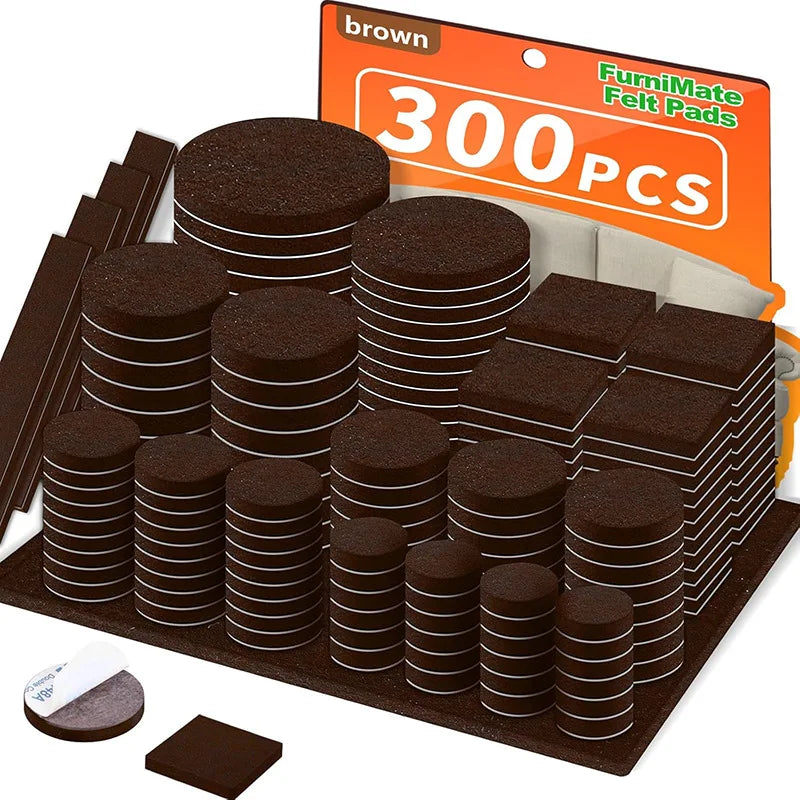 300PCS Value Pack Felt Chair Leg Pads Various Sizes Self Adhesive Furniture Protectors for Hardwood Floor Oasis Select