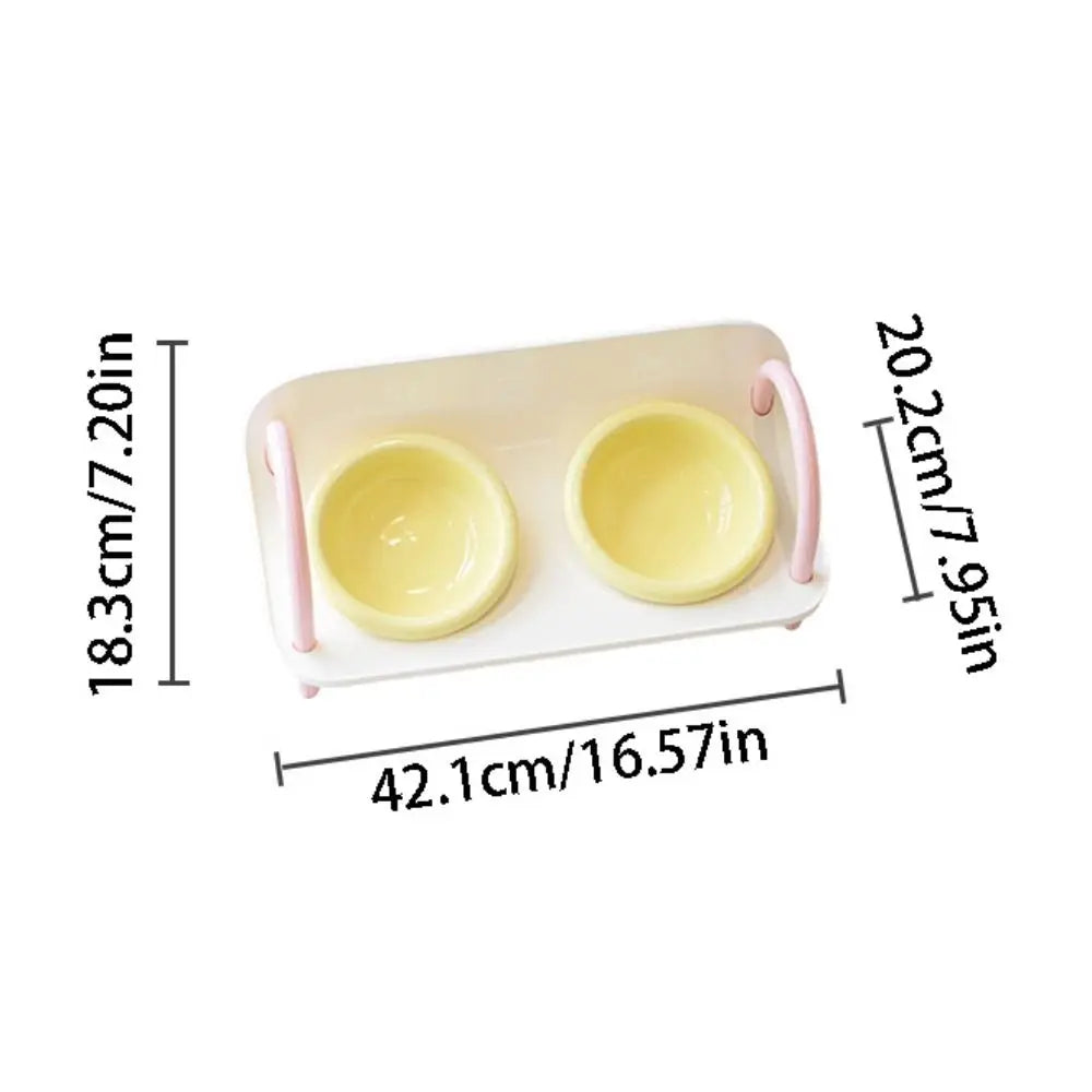 Ceramic Pet High Footed Bowl Non-Slip Anti-flip Elevated Pet Feeder Bowl Neck Protection Double Bowls Cat Food Water Bowl Oasis Select