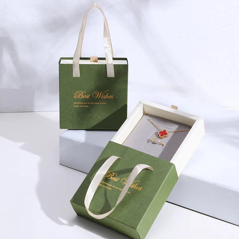 Handheld Jewelry Box Paper Pull-Out Drawer Jewelry Case Portable Ring Earrings Necklace Gifts Packaging Box Oasis Select