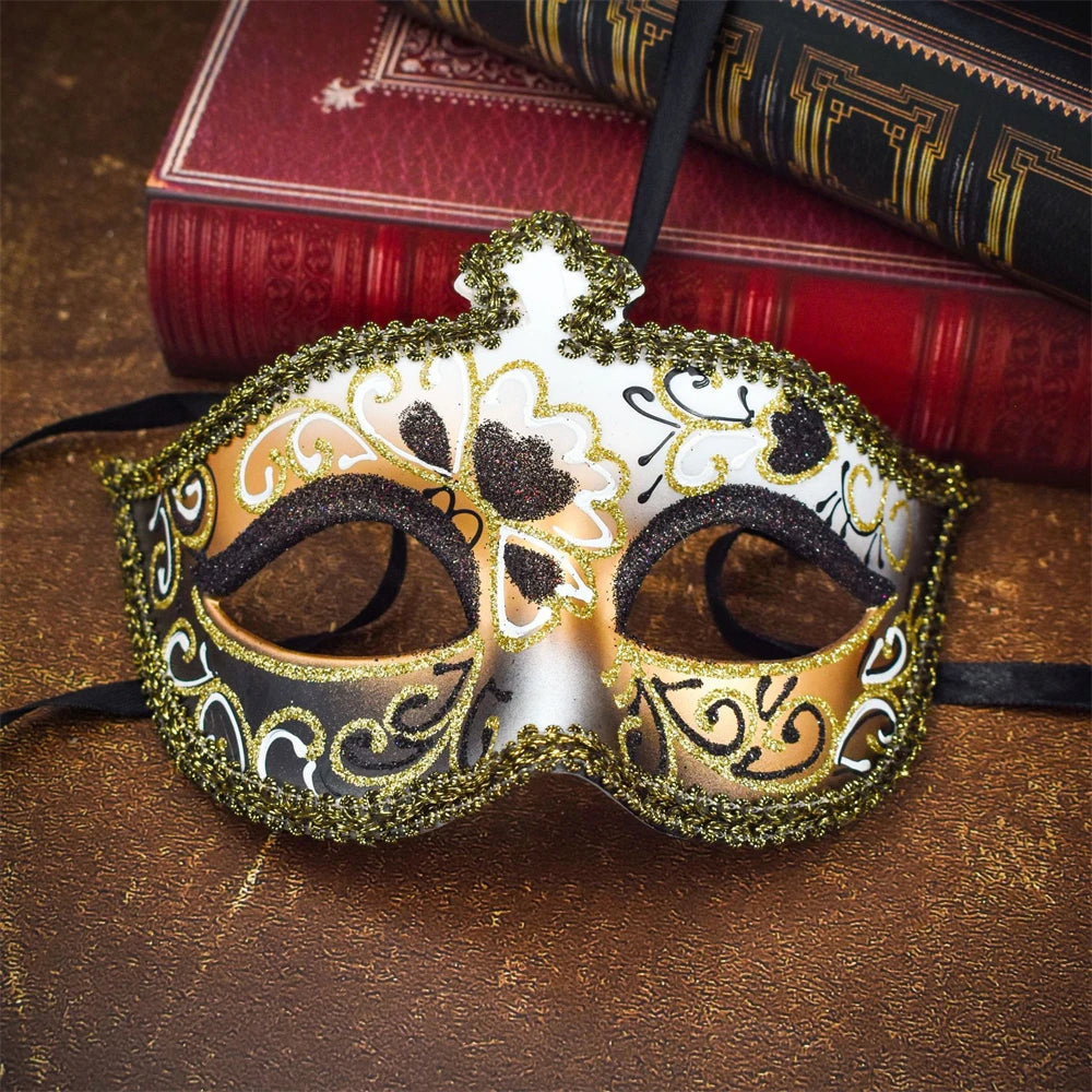 Party Bar Makeup Ball Half Face Men's Painted Gold Powder Mask Handmade Princess Mask Women's Handmade Dance Props Oasis Select