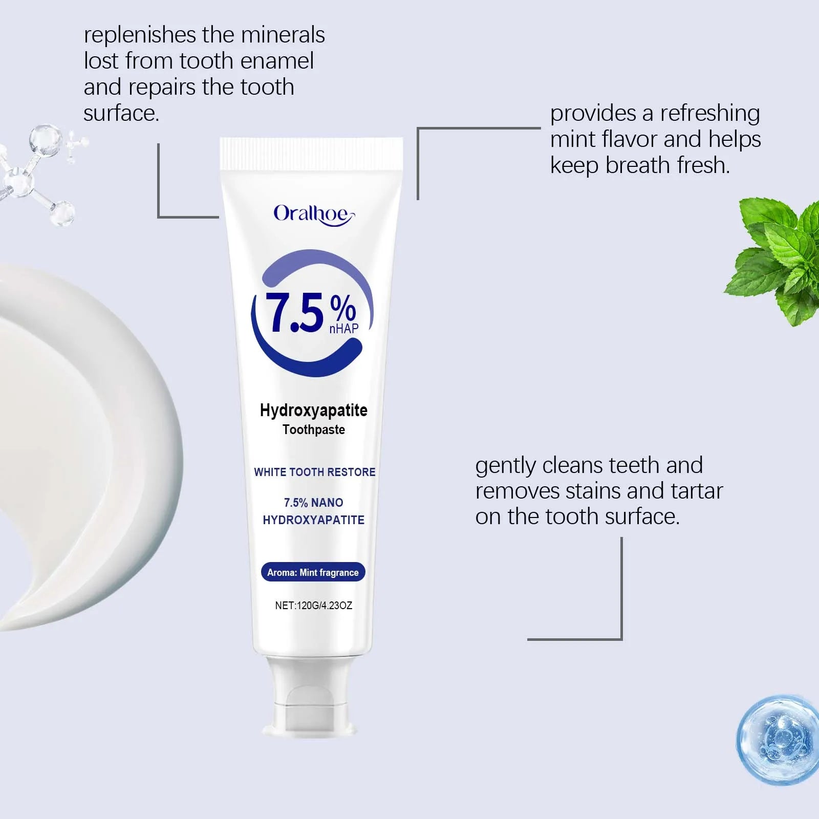 7.5% Hydroxyapatite Toothpaste for Sensitive Teeth - Enamel Protection & Strengthening, Fluoride-Free, Gentle & Effective Formul Oasis Select