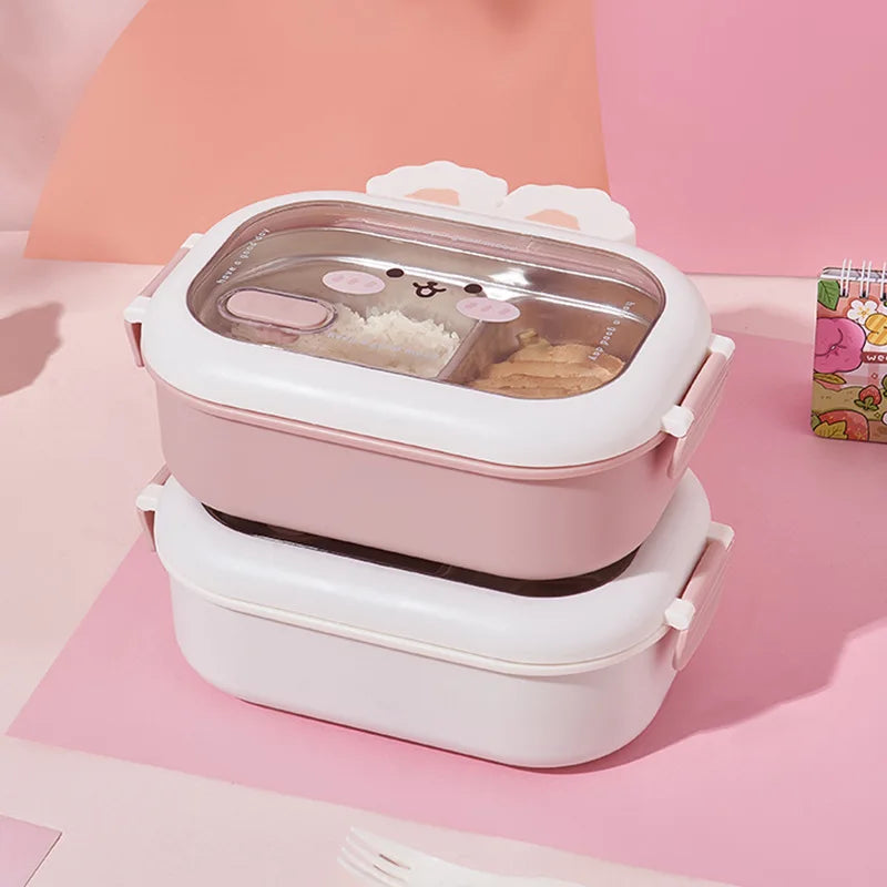 950ml Cute Rabbit Lunch Box Stainless Steel 2 Grid Bento Box Buckle Design Sealed and Leak-proof Portable Food Storage Container Oasis Select