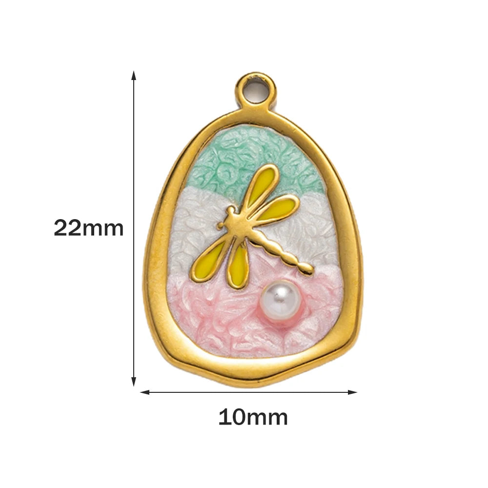 5pcs Stainless Steel Enamel Flower Pearl Bead Charms Earring Pendant for DIY Necklace Bracelet Jewelry Making and Crafting Oasis Select B Green Pink