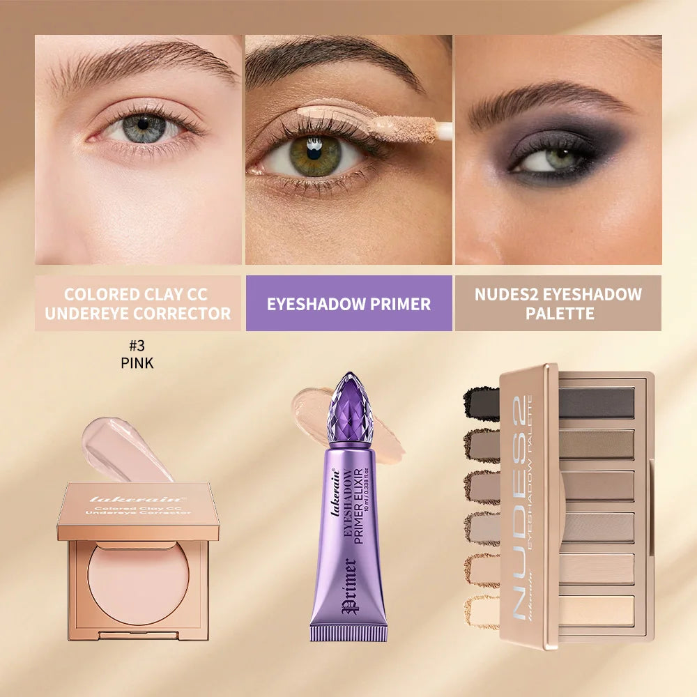 Eyeshadow Primer & Under-eye Concealer & Eyeshadow Palette Set Waterproof Long-lasting Pigmented Makeup Flawless Eye Makeup Oasis Select SET 3