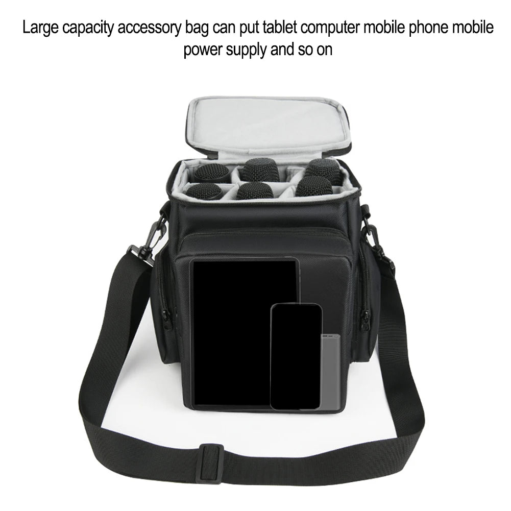 Wireless Microphone Case Heavy Duty 6-Slot Wireless Microphone Case With Shoulder Strap Portable Audio Accs Consumer Electronics Oasis Select