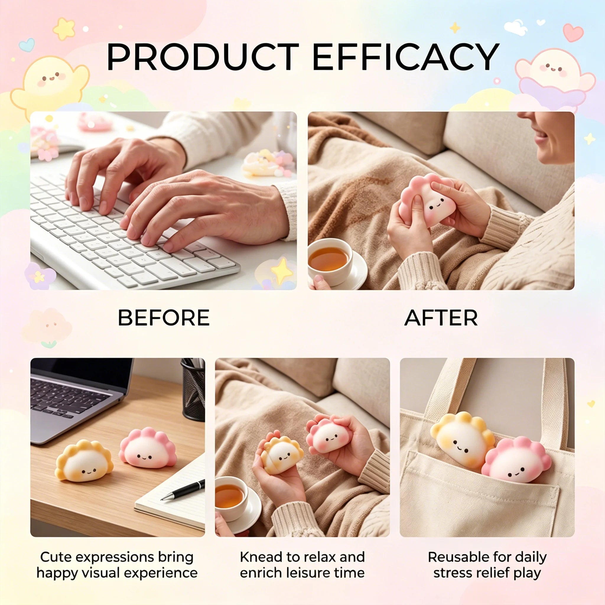 Cute Dumpling Squishy Fidget Toy – Slow Rebound Sensory Cube