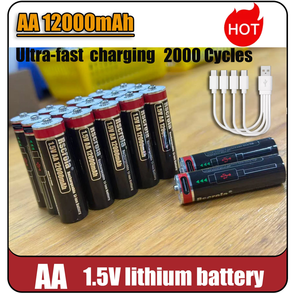 Hot 1.5V 12000mAh USB Type-C Rechargeable Lithium AA Battery for Hunting Camera Remote Control Mouse Smart Door Lock Microphone Oasis Select