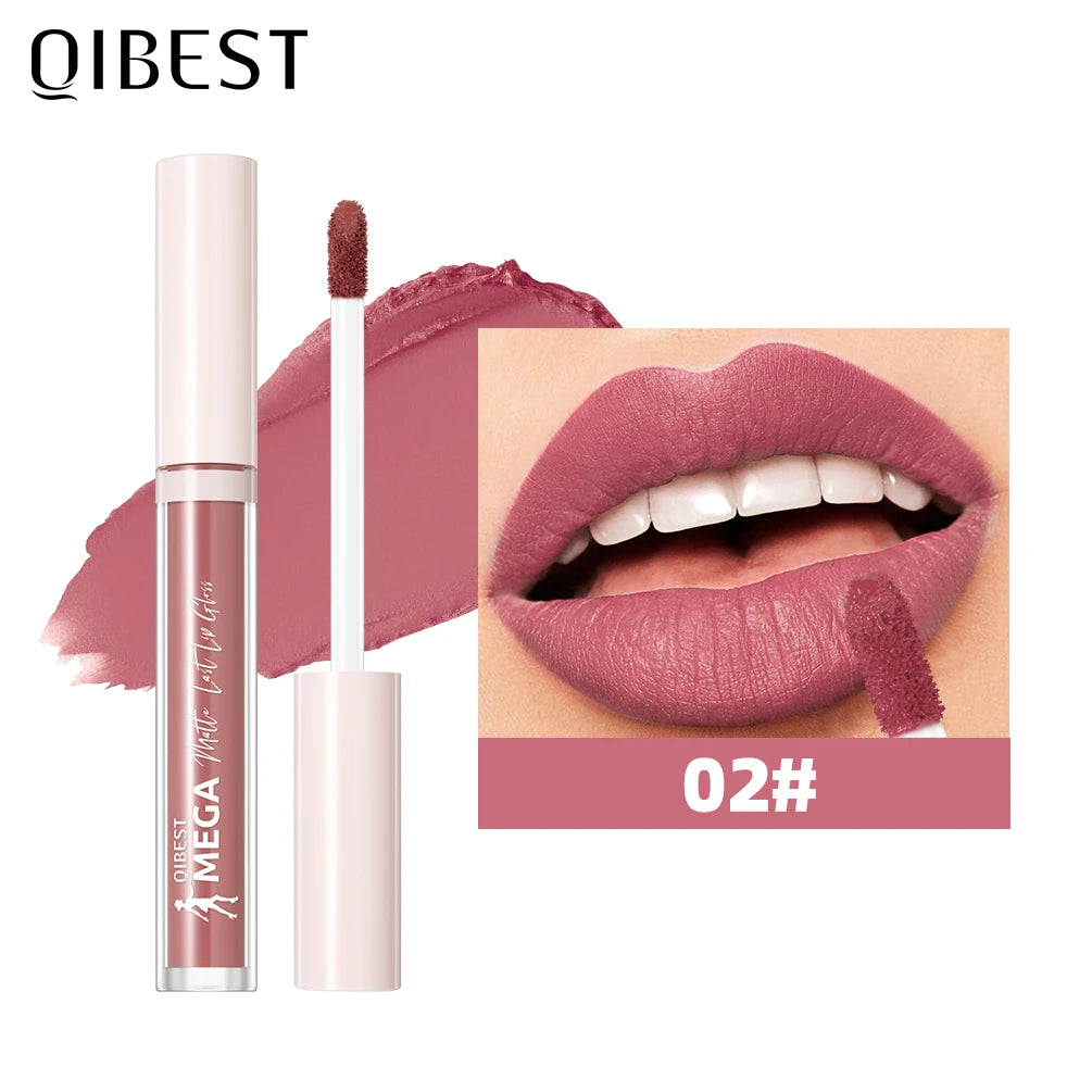 QIBEST 24 Colors Matte Lipgloss Waterproof Lasting Liquid Lipstick Nude Purple Lip Tint Makeup Lip Glaze Cosmetics Red Lip Stain Oasis Select 02