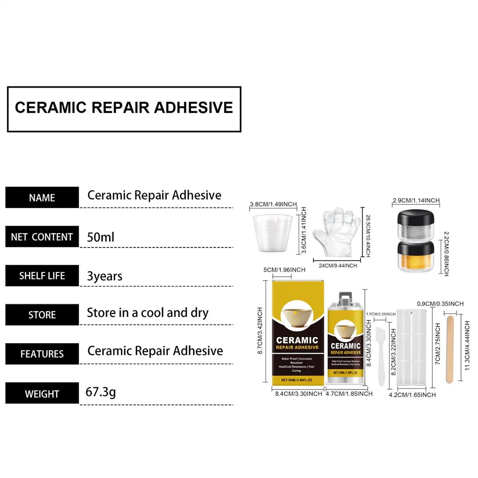 Kintsugi Repair Kit Broken Ceramics Glass Repair Glue Kit Adhesive Food Safe for Bathtub Vanity Plate Art Craft Figurines Oasis Select