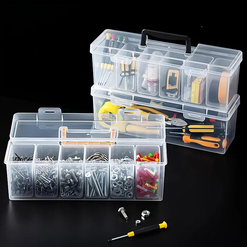 7Pcs Heavy Duty Parts Organizer, Clear Tool Storage Box with 6 Removable Bins, Portable Hardware Case for Screws Nails Nuts Oasis Select