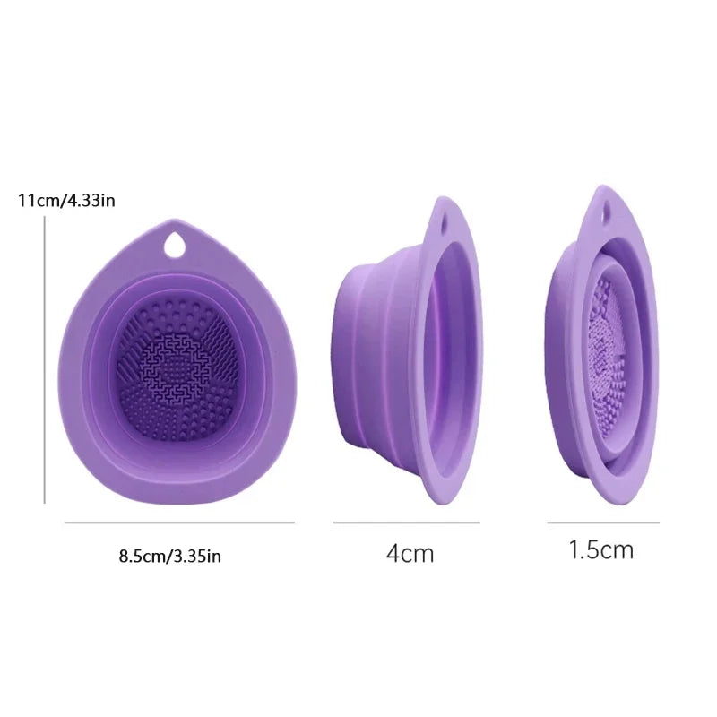 Silicone Makeup Brush Cleaner Folding Powder Puff Cleaning Bowl Eyeshadow Brushes Washing Soft Mat Beauty Tools Scrubber Box Oasis Select Beige