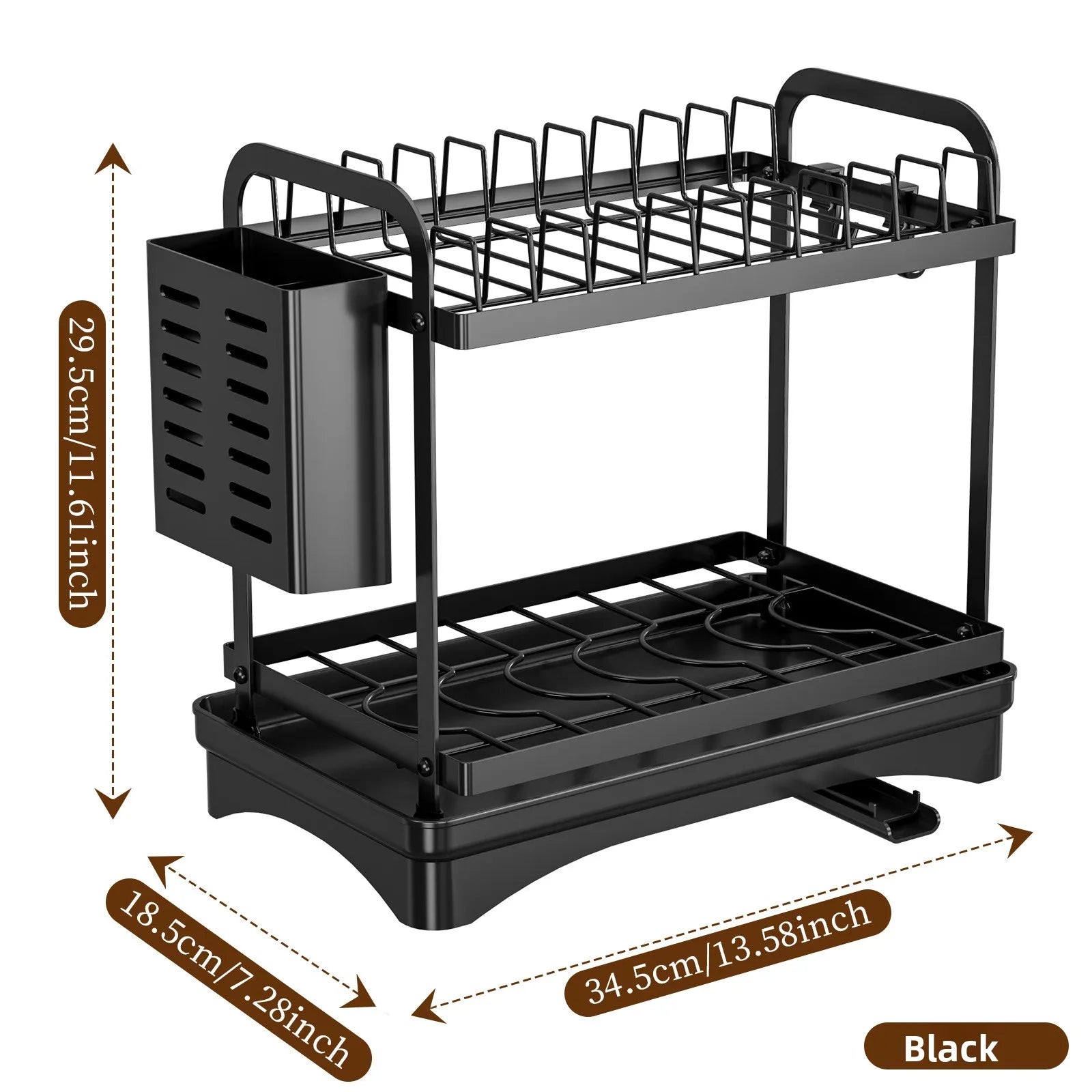 Coffee cup storage rack, mug, water cup rack, dish rack, narrow sink countertop drain rack. Oasis Select Black double layer