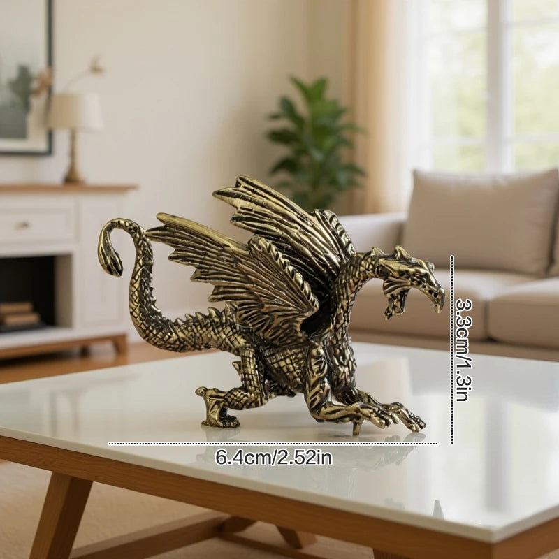 Brass Pterosaur Dragon Small Statue Desktop Ornament Chinese Mythical Beast Figurines Retro Home Feng Shui Decoration Oasis Select