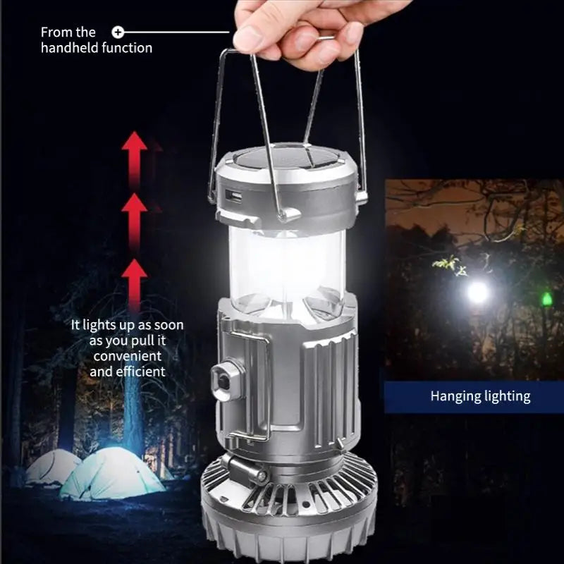 3-in-1 Solar Charging Camping Light, Flashlight with Built-in Fan, Multifunctional Outdoor Lighting Lamp Oasis Select