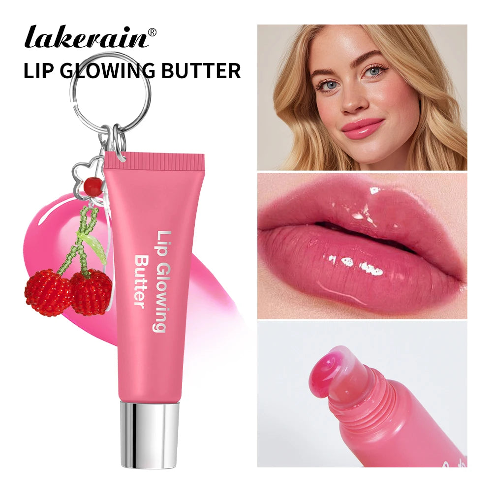 Lip Glowing Butter Gloss Long Lasting Cherry Keychain Moisturizing Lip Oil Plumper Nourishing Makeup Care Hydrating Lipstick Oasis Select