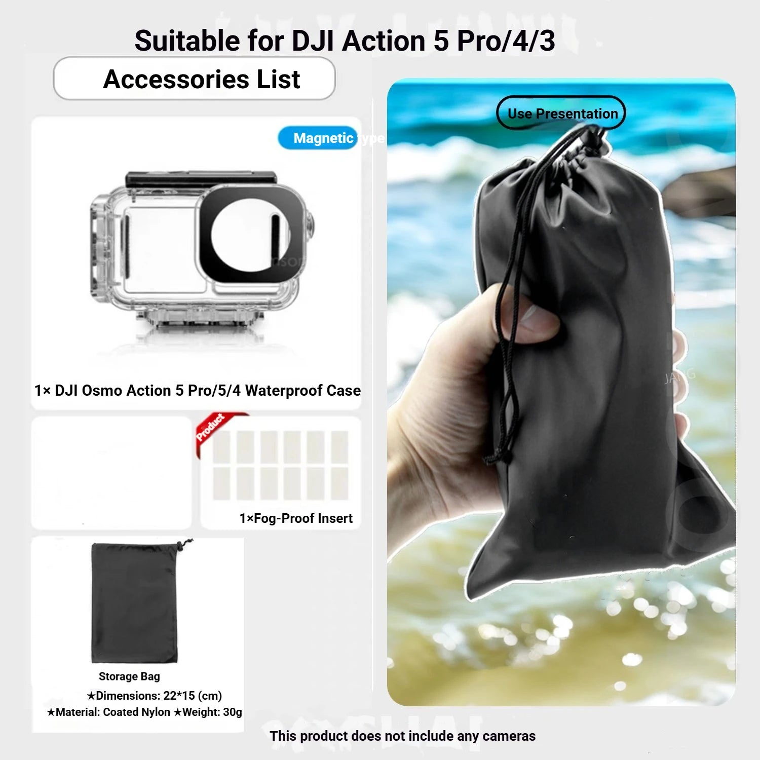 Magnetic Waterproof Diving Case for DJI Action 5 Pro/4/3