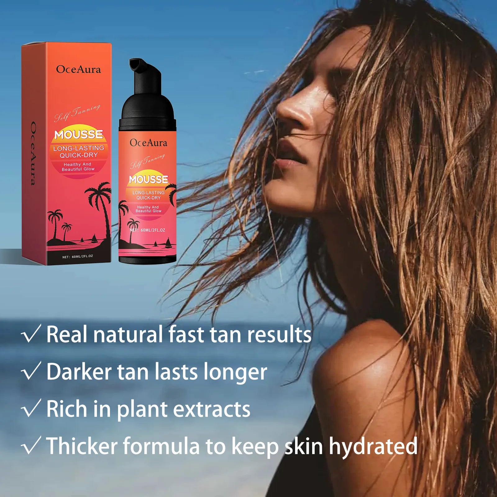 OceAura Self Tanning Mousse – Sunless Bronzer Spray 60ml