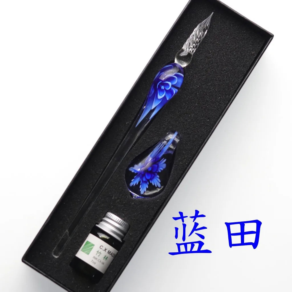 Embedded flower glass pen set, colored dipping pen, street vendor gift box, signature pen, glass pen gift Oasis Select 6