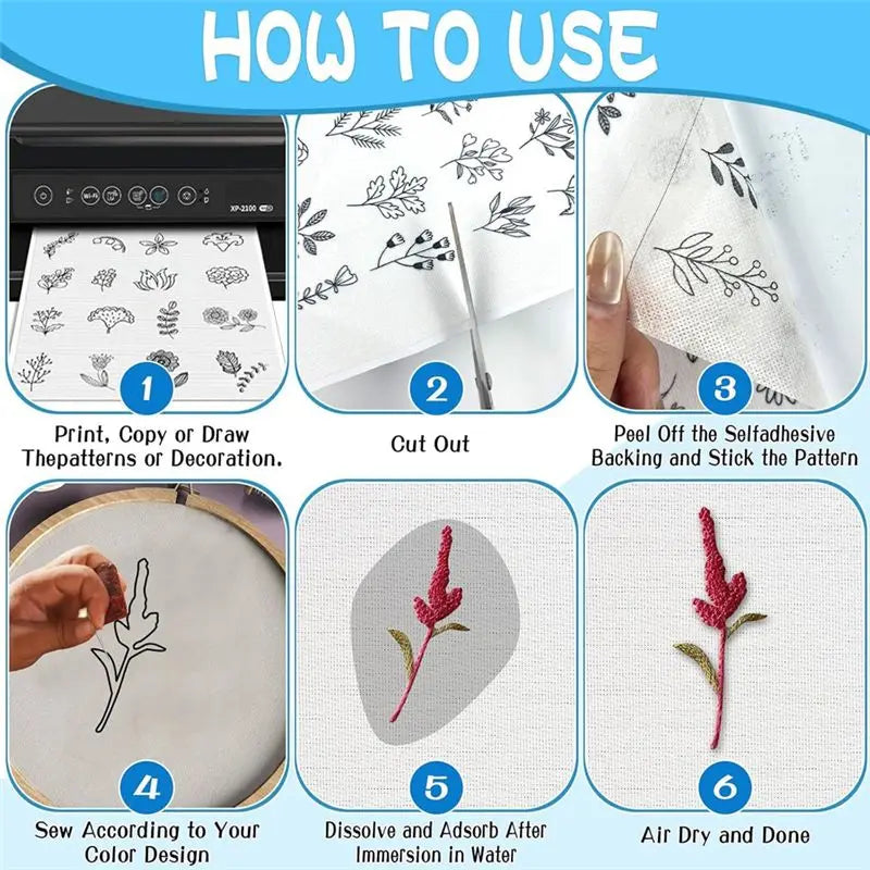 LIKE WISH 15PCS A4 Water-Soluble Self-Adhesive Embroidery Stabilizer - Printable, For Hand And Machine Embroidery,For DIY Projec Oasis Select