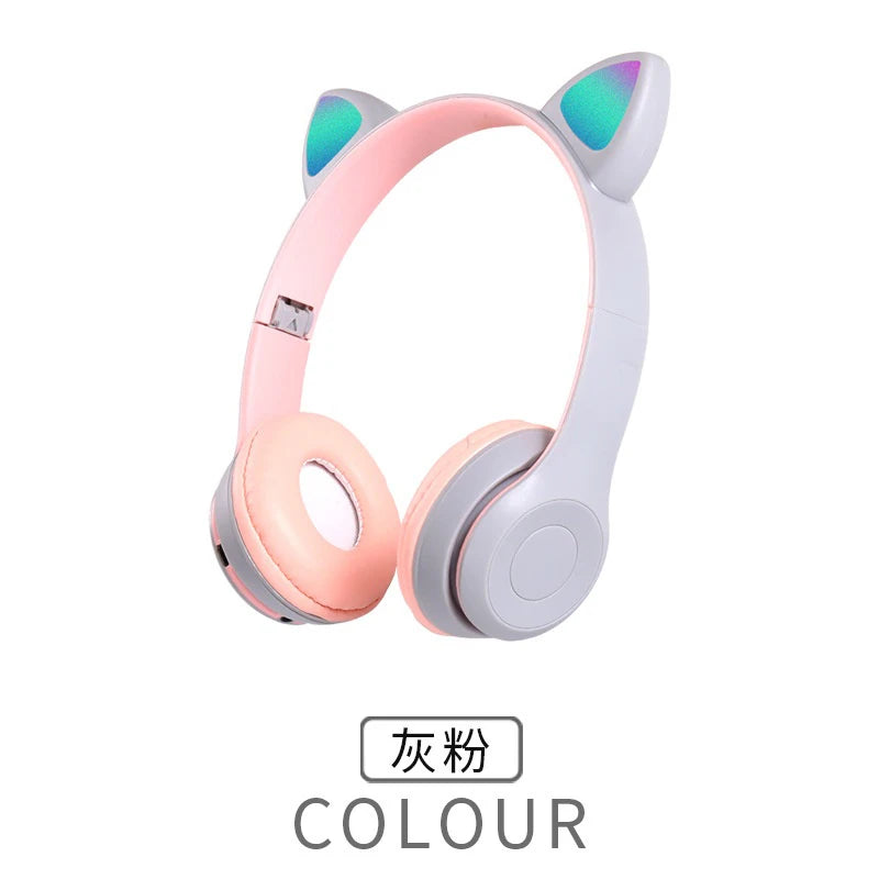 P47M Wireless Bluetooth Headset Gamer Cat LED Light Waterproof Noise Cancelling Earbuds Wireless Headphones Bluetooth Earphones Oasis Select Grey pink