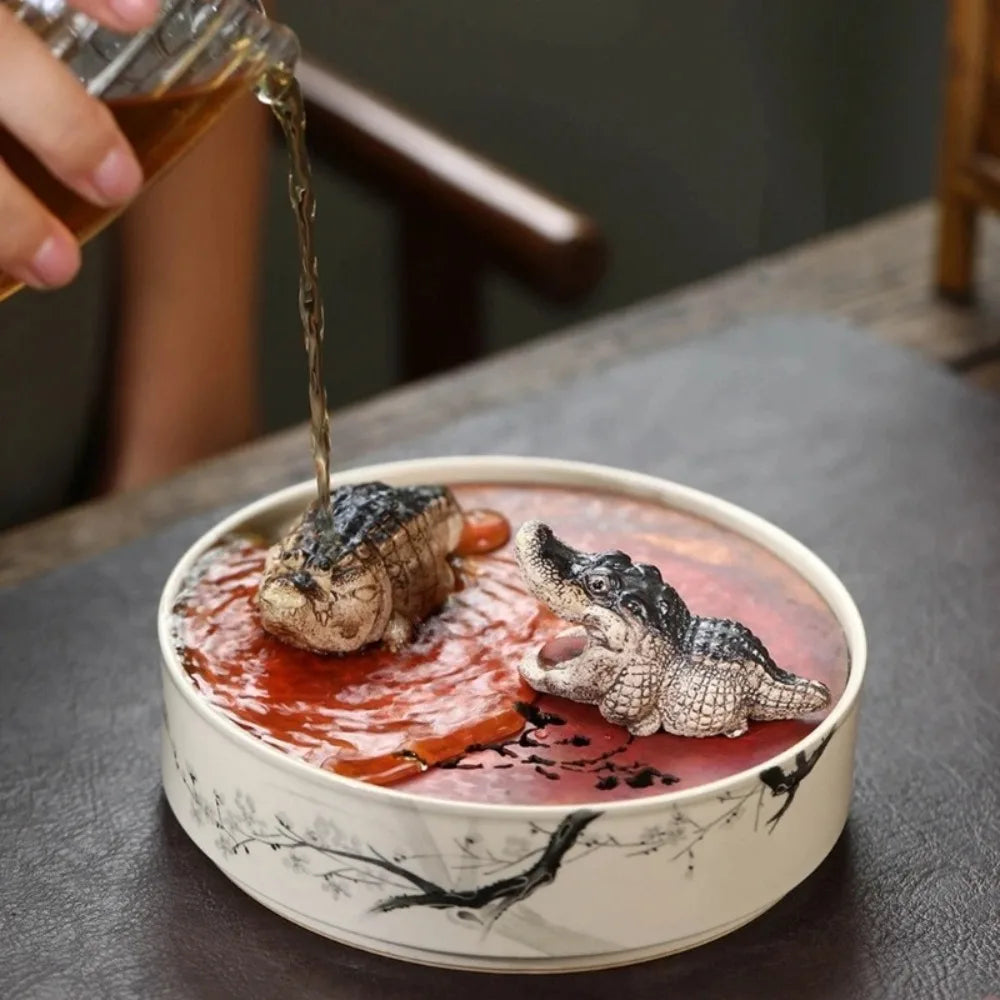 Cute Mini Crocodile Tea Pet Multipurpose Resin Crocodile Ornaments Crocodile Statue Tea Ceremony Tea Play Home Boutique Oasis Select