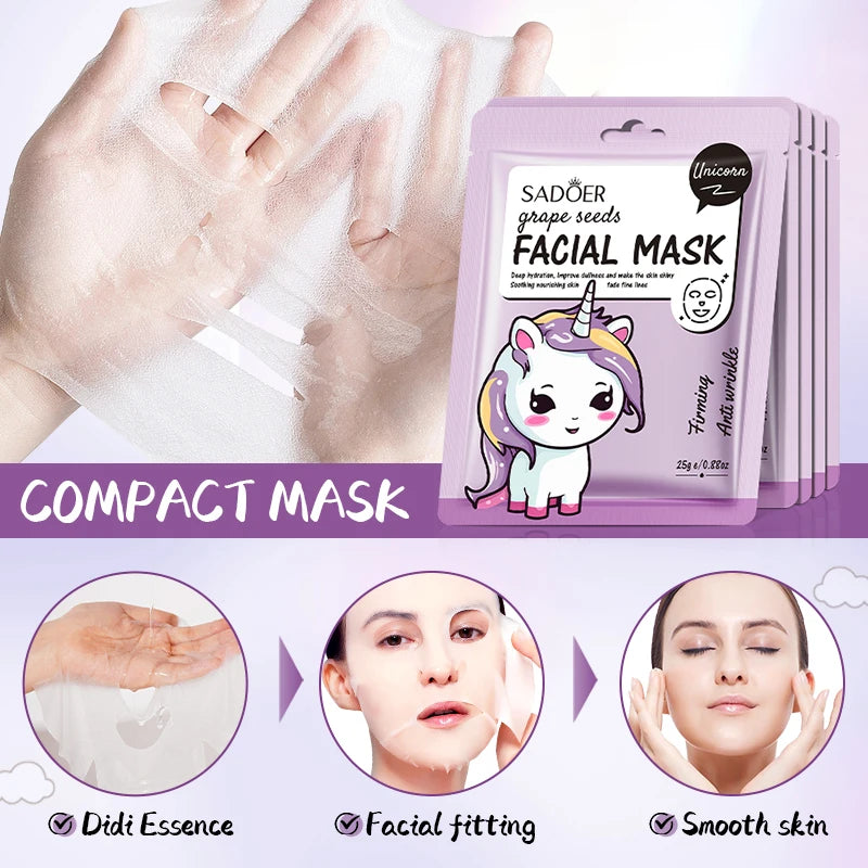 SADOER Fruit Face Mask 5-Pack – Hydrating & Anti-Wrinkle Hydrating Sheet Mask Oasis Select