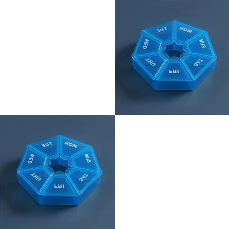 1/2/3pcs Portable Mini Seven Days Small Pill Box One Week Seven Days A Week Pill Organizers Multifunctional Medicine Case Oasis Select 2pcs-Blue