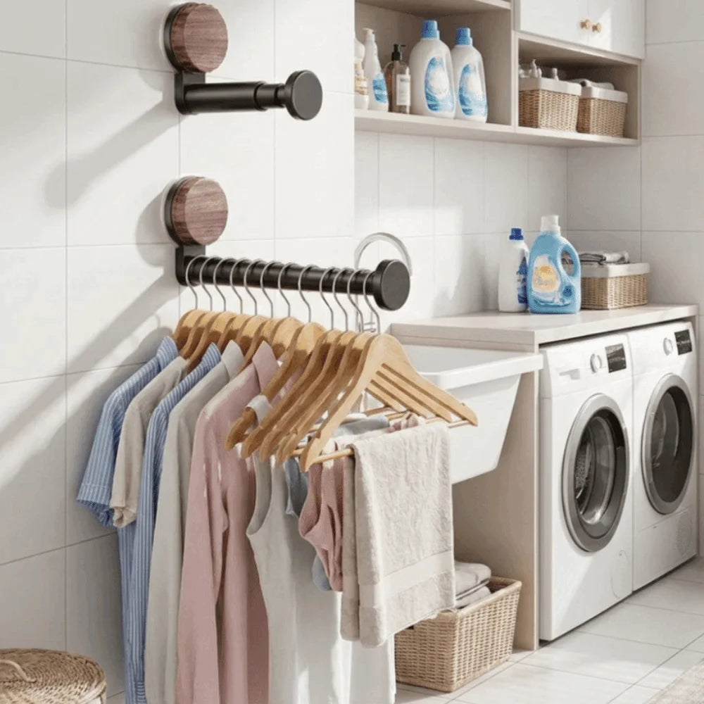 No-Drill Suction Cup Telescopic Clothes Rack | Wall Hanger